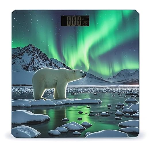 Polar Bears Northern Lights Bathroom Scale for Body Weight with High Precision Large LCD Backlight Display Digital Weighing Scale with BMI Capacity Up to 180kg