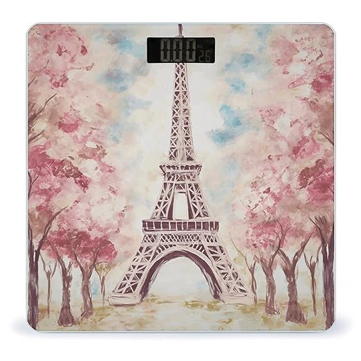 Beautiful Eiffel Tower Paris Scale for Body Weight Anti-Slip Tempered Glass Digital Bathroom Scales Clear LCD Display Weighing Scale Safe Rounded Corners Smart Scales