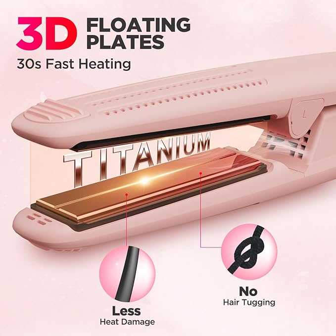 MiroPure 360° Airflow Styler Curling Iron Titanium Flat Iron Hair Straightener and Curler 2 in 1 Professional Curing Wand with Ionic Aroma Cool Air 13 Adjustable Temps Dual Voltage for Long Hair