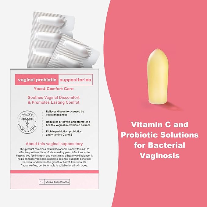 Nahid Vaginal probiotic Suppository hyaluronic Acid Suppositories Vaginal moisturizer PH Balance Restores Healthy Vaginal Odor Yeast Comfort Care (12 Inserts)