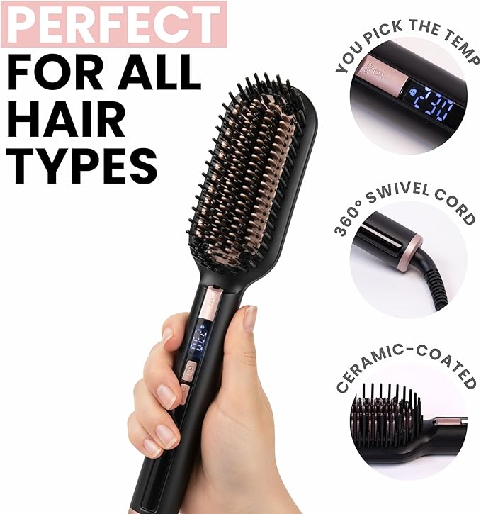 ELLA BELLA® Hair Straightening Brush • Heated Straightener Brush Comb • Straightens in 1 Pass • Ionic Technology for Healthier Hair • Suitable for All Types