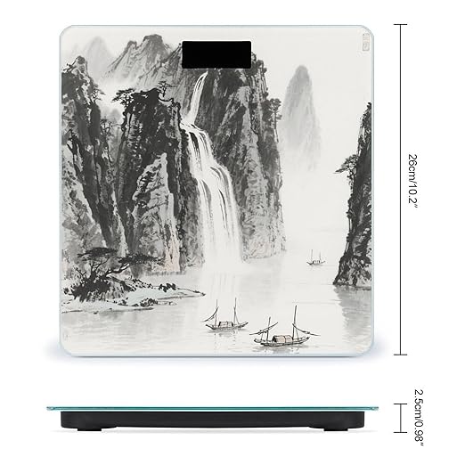 Ink Painting Landscape Weight Scale Large Bathroom Scales Digital Weight with Bright LED Display Non Slip Automatic Weighing Scale Fashion Weighing Machine for Body