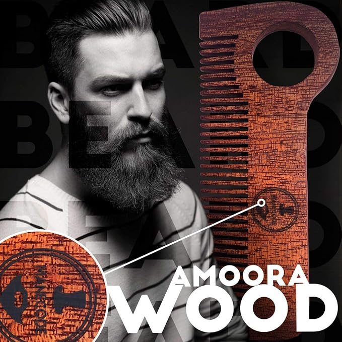 Beard Shaping Kit - Grooming Tools for Men - Adjustable Lineup Template Premium Wooden Comb Laser Sharpening Scissors All in Hygiene Travel Case