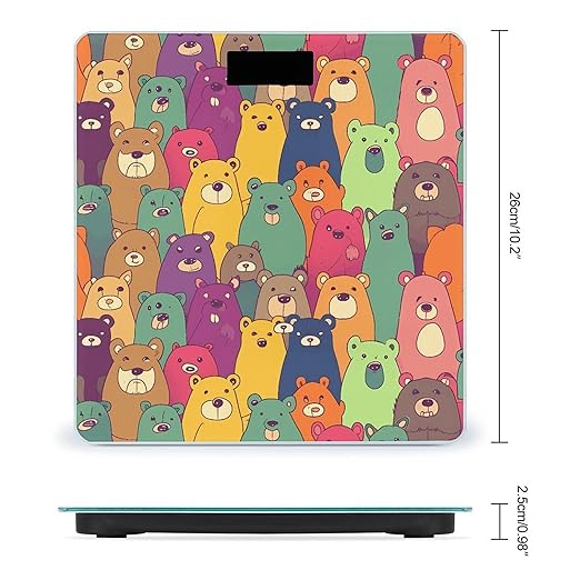 Colorful Bears Bathroom Scale for Body Weight LCD Display Digital Bathroom Scale Tempered Glass Bathroom Weight Scales Fashion Smart Scales for Home Bedroom 400 Lb
