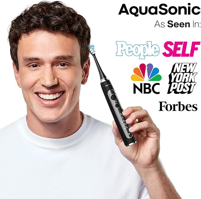 Aquasonic Black Series PRO – Ultra-Whitening Electric Toothbrush – 5 Modes &amp Smart Timers – Premium Travel Case &amp 6 Proflex Brush Heads – ADA Accepted Toothbrush