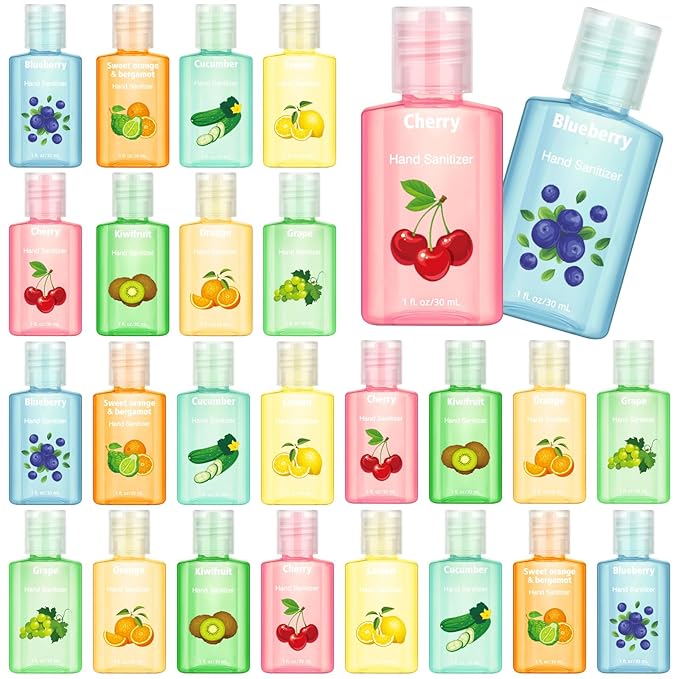 Frienda 24 Pcs Fruity Scented Mini Hand Sanitizers Bulk 1 Fl oz Travel Size Hand Sanitizer Assorted Fruity Scents Employee Appreciation Gifts for Coworker Staff Teacher Nurse Office Thank You Gifts
