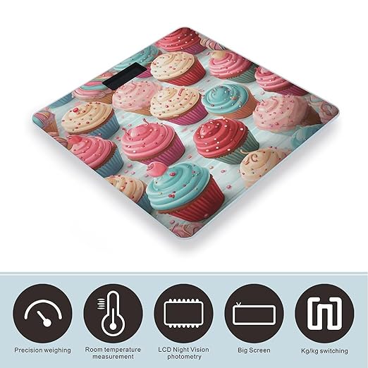 Colorful Sweet Lollipop Cupcake Donut Bathroom Scale Large LCD Backlight Display Digital Scale Rounded Corners Body Scales Automatic Power On/Off Bathroom Scales for Home Bedrooms