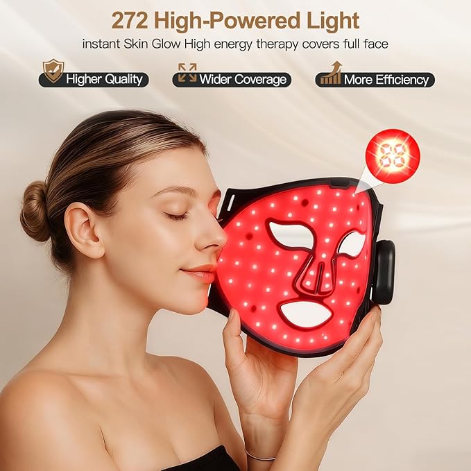 Red Light Therapy Mask for Face Wireless Led Face Mask Light Therapy with 850nm Near-Infrared 4 Modes Rechargeable Led Facial Skincare Device