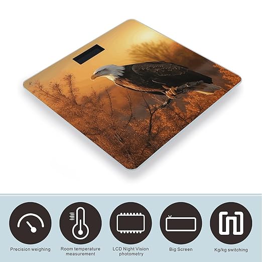 Digital Bathroom Scale for Body Weight Scale with Bright LCD Display High Accuracy Step-On Technology Auto On/Off Golden Sunset Bald Eagle Digital Scales 400 Lbs /180kg