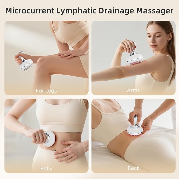 Lymph Drain Massager (Electric) – Fights Cellulite Sculpts Body! Has Heat Vibe Light &amp Microcurrent Works on Legs arms Belly Reduces Stretch Marks!(Silver)