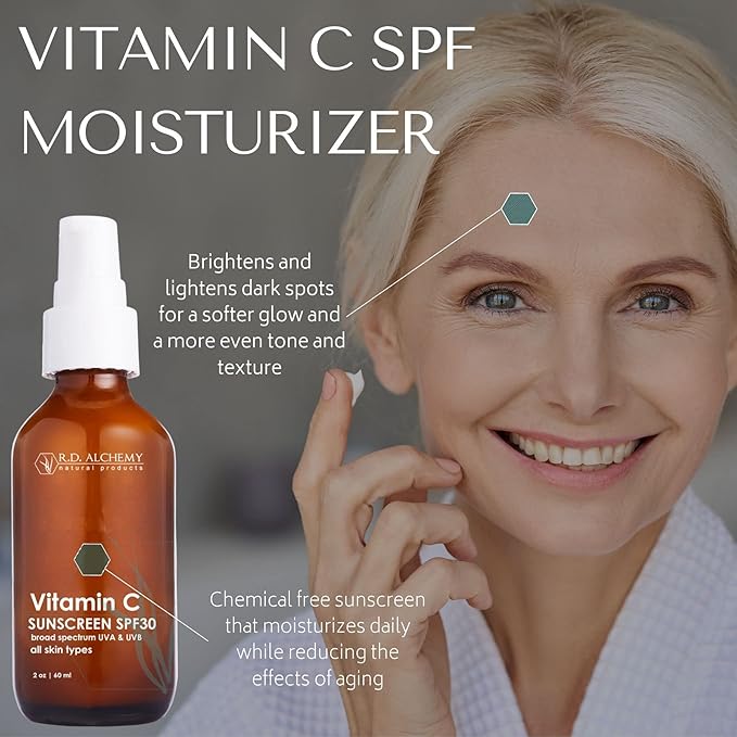 RD Alchemy - Natural &amp Organic Vitamin C SPF 30 Moisturizing Mineral Sunscreen. Non-Nano Zinc &amp Titanium - Lightweight Non Greasy SPF for Face - Skincare for Professionals &amp Estheticians.