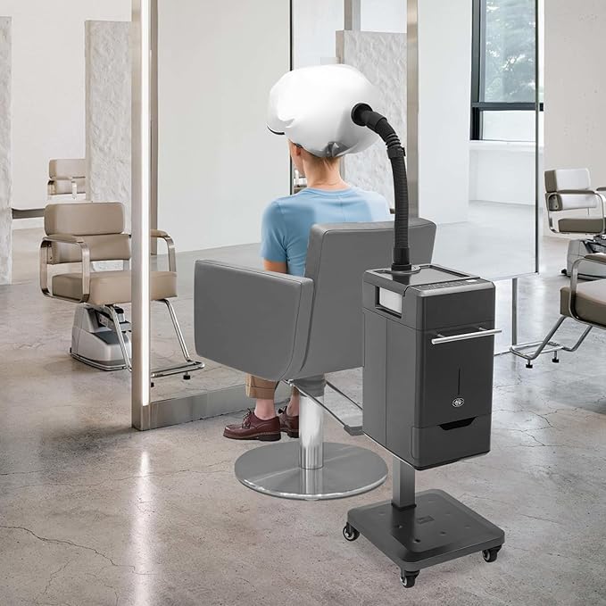 500W Vertical Nano Hair Steamer Machine 6 Modes Multifunctional Anion Hair Dyeing Machine with 4 Wheels &amp 2 Steamed Hats Hair Oil Machine Stand Up Base Equipment for Home Beauty Salon (Gray)