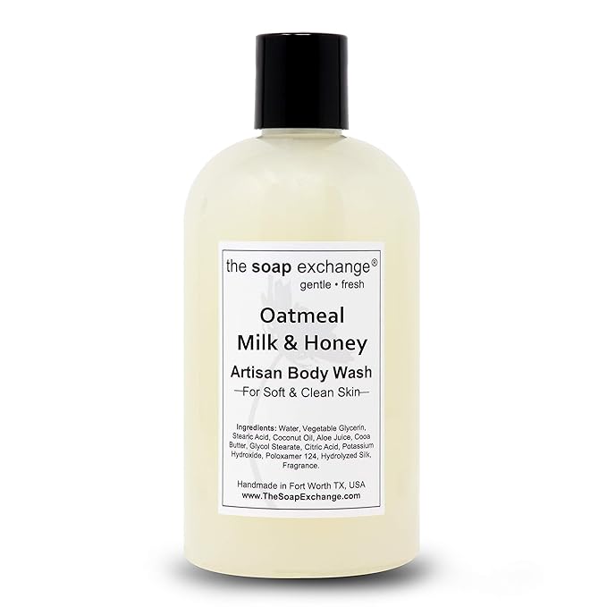 The Soap Exchange Body Wash - Oatmeal Milk &amp Honey Scent - Hand Crafted 12 fl oz / 354 ml Natural Artisan Liquid Soap for Hand Face &amp Body Shower Gel Cleanse Moisturize Protect. Made in