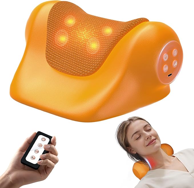 JDZ Neck Massager with Heat 3-in-1 Electric Cervical Massager for Pain Relief with Hot Compress Ergonomic Neck and Shoulder Relaxer Stretcher - ldeal Gift for Office Athletes Everyone etc. Brown