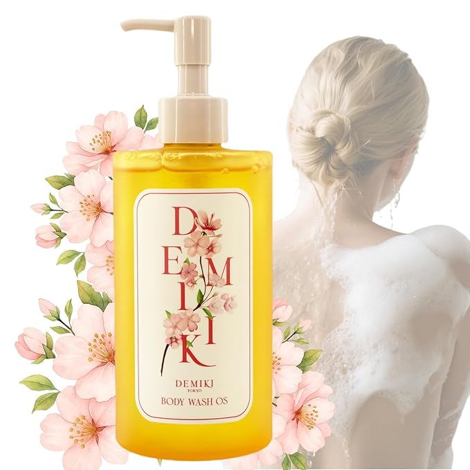 DEMIKI Body Wash Women Shower Gel for Dry and Sensitive Skin-Moisturizing shower gel with Japanese Sakura ScentShower Gel of Sulfate FreeParaben Free pH Balanced Body Wash Natural Bodywash 10fl.oz