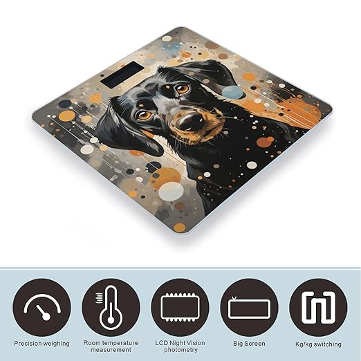Colorful Polka Dots and Dog Digital Bathroom Scale for Body Weight Weighing Scale with Backlit LCD Display High Precision Measurements &amp Measures Weight Up to 180kg