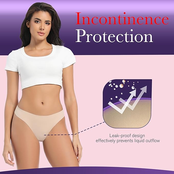 Women's Incontinence Thong Panties Washable Light Absorbency Leak Proof Underwear Bladder Control 5 Pack (2 Black-3 Beige XL)