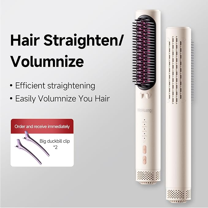 3 in 1 Ionic Hair Straightener Brush with Cool Air Technology Fast Heating Comb Volumizer Anti-Scald with 4 Adjustable Heat Settings Dual Voltage Styling Tool for WomenPink