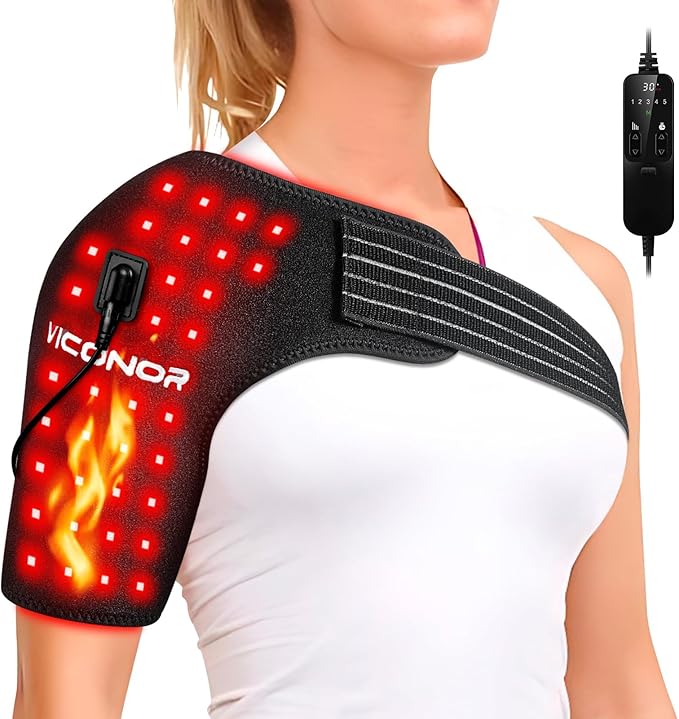 Viconor Red Light Therapy for Shoulder Pain Relife Infrared Light Therapy for Body with Massage Improve Joint Muscle 660nm &amp 850nm Red Light Shoulder Wrap Black1