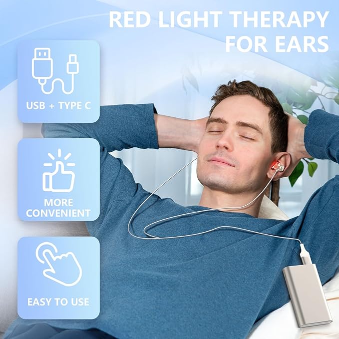 Red Light Therapy for Ears Upgrade 650NM Ear Red Light Therapy Device USB &amp Type C Dual-Purpose Red Light Ear Therapy Device with Storage Box