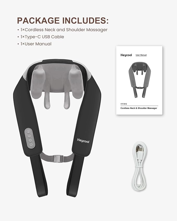 Cordless Neck Massager with Heat Shiatsu Neck Shoulder Massager for Pain Relief Deep Tissue 2 Heating Areas 3 Modes Kneading Back Massager Presents/Gifts for Women Men
