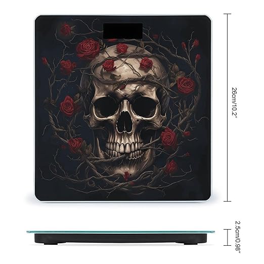 Digital Bathroom Scale for Body Weight Scale with Bright LCD Display High Accuracy Step-On Technology Auto On/Off Skull with Red Rose Digital Scales 400 Lbs /180kg