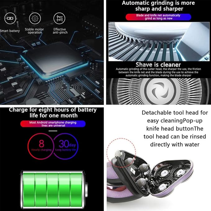 Electric Razor Men's Rotary Razor Cordless Rechargeable Razor Men's Near Cut Dry and Wet Razor with pop-up Trimmer Rechargeable 3D Rotary Men's Electric Razor Waterproof