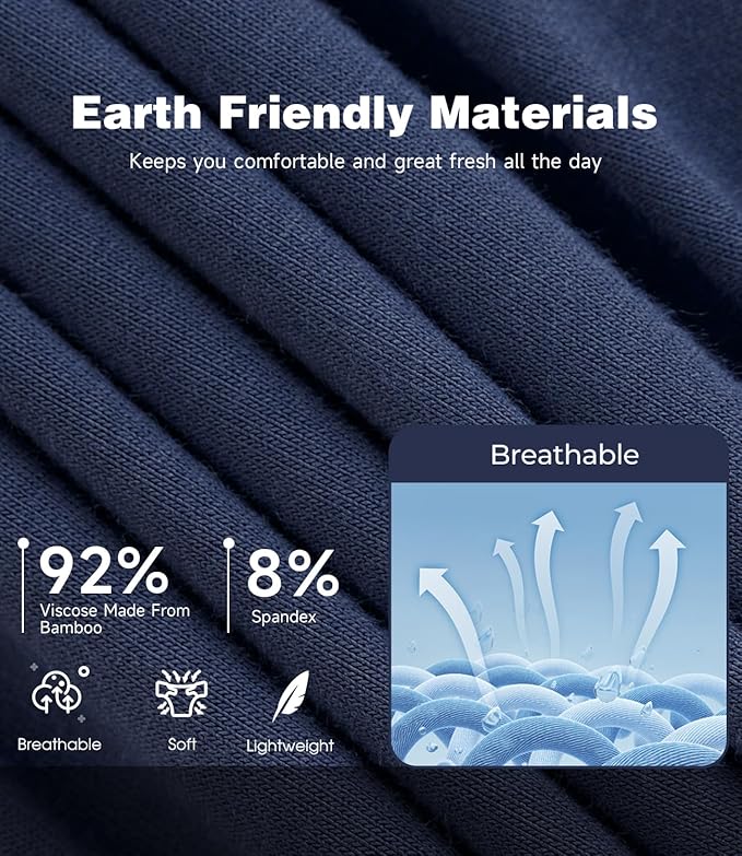 BAMBOO COOL Men's Ultra ComfortSoft Underwear Moisture Wicking &amp Breathable No Ride Up Boxer Briefs with Fly Multipack