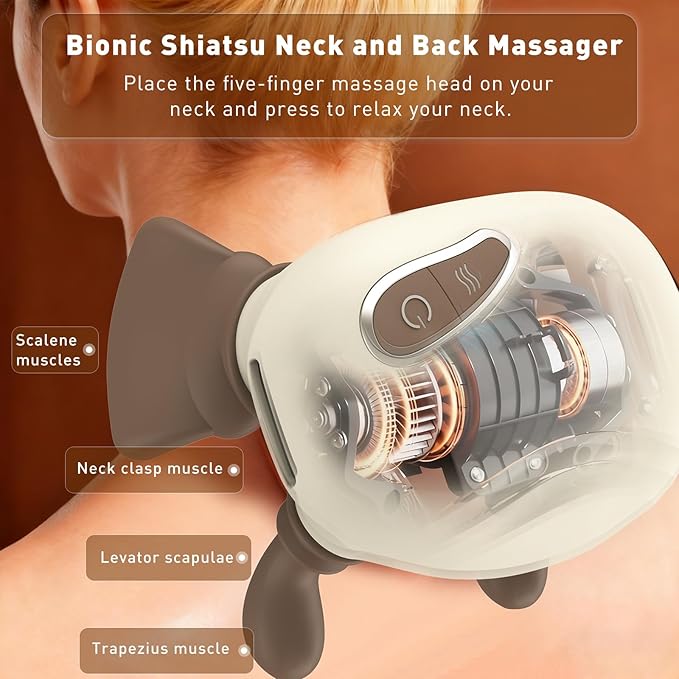 4D Wireless Neck Shoulder Massager Bionic Hands Deep Tissue Massage Portable Electric Kneading Shiatsu Back Massager 3 Relax Massage Modes for Body Daily Relief Gifts for Men Women