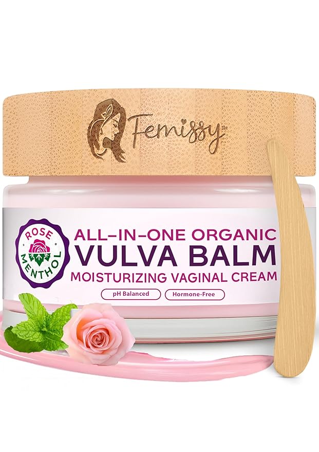 Vulva Balm (Rose &amp Menthol 2oz) – All-in-One Organic Vaginal Moisturizer with 11 Botanicals – Hormone-Free &amp Incontinence Care Cream for Sensitive Skin – Soothes Redness Dryness &amp Irrita