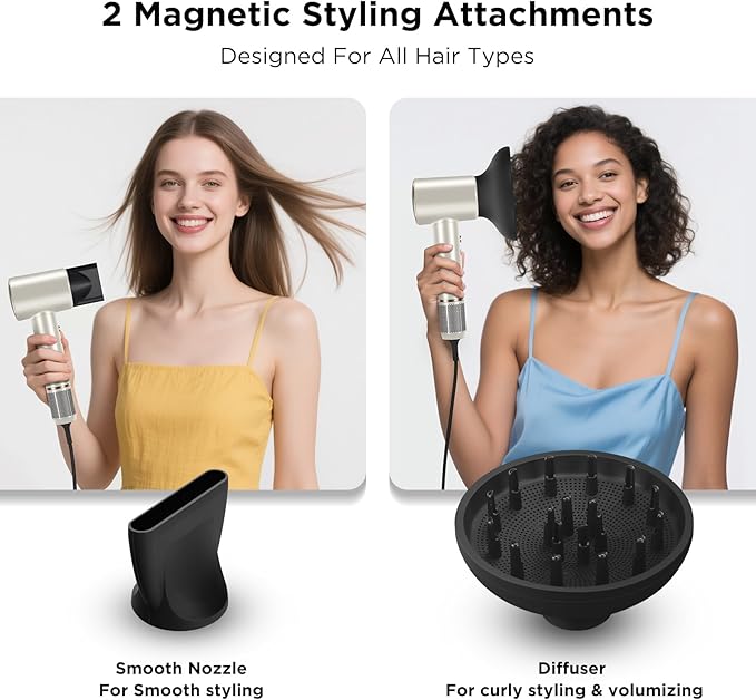 Hair Dryer PARWIN PRO BEAUTY Fast Drying Blow Dryer with Diffuser 110000 RPM High Speed Hair Dryer with Display 200 Million Negative Ions for Frizz Smoothing 2 Speeds &amp 3 Temps Champagne Sil