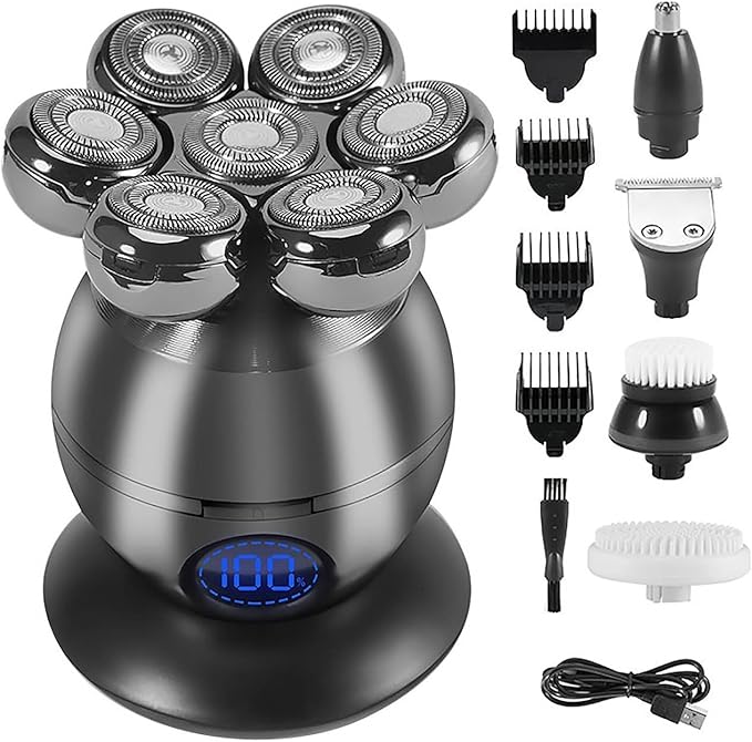 Electric Razor for Men 5 in 1 Men Grooming Kit Wet Dry Electric Shaver Beard Hair Trimmer Electric Razor Rechargeable Bald Head Shaving Machine LCD Display