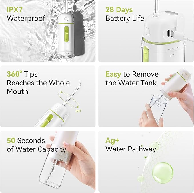 Water Flosser Portable for Travel - Mini Water Flosser with 3 Modes IPX7 Waterproof 360° Nozzles Cordless Water Dental Flosser for Teeth Cleaning Flossing for Adults Braces &amp Sensitive Gums