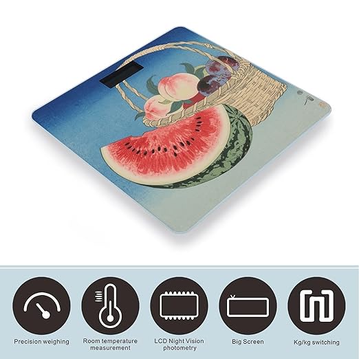 Vibrant Colorful Fruits Scale for Body Weight Sturdy Tempered Glass Weighing Scales with LCD Display Accurate Digital Bathroom Scale Convenient Body Fat Smart Scales Easy Read