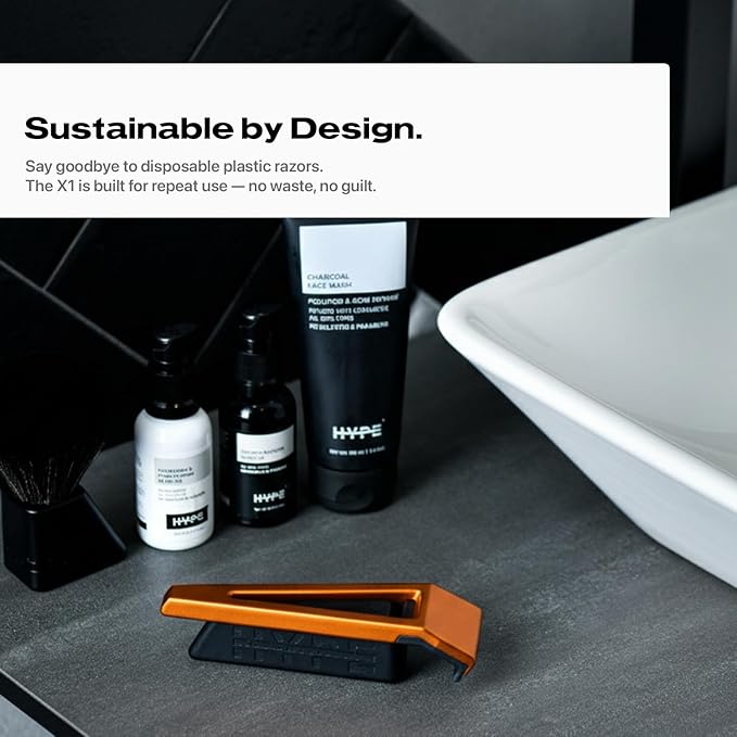 HYPE X1 Safety Razor - Aerospace Grade Aluminum - Magnetic Comfort (C) Shave Setting - Ergonomic V-Shaped Reusable Gentle Shaving Razors For Men and Women - Orange