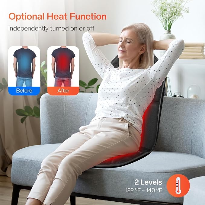 Back Massager Chair Pad Back Massager with Heat 5 Vibration Modes &amp 2 Heat Levels Massage Seat Cushion Electric Massage Pad for Back Pain Relief Christmas Gifts for Dad Men Mom Women