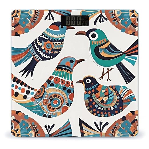 Ethnic Style Birds Weight Scale Large Digital Bathroom Scales with Bright LED Display Non Slip Digital Scale and Step On Fashion Weighing Machine for Body