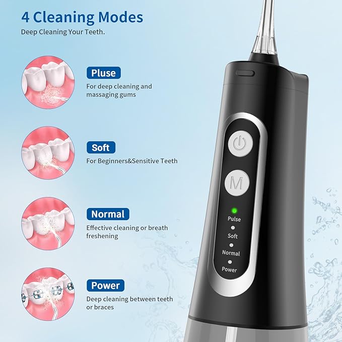 Oral Irrigator with 4 Modes 300ml Tank Cordless &amp Rechargeable Waterproof