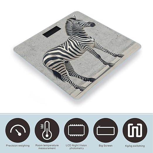 Zebra on The Wall Scale for Body Weight Highly Accurate Digital Bathroom Scale Sturdy Tempered Glass Weighing Scales with LCD Display Fashion Body Fat Smart Scales 400lb