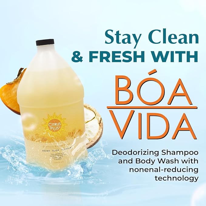 BoaVida Citrus Plus Elder Deodorizing Shampoo and Body Wash Reduces 2-Nonenal Odor Made with Persimmon and Cupuacu Butter - With Leak-Proof Cap 1 Gal