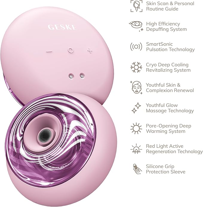 GESKE SmartAppGuided™ Sonic Cool &amp Warm Face &amp Body Massager | 9 in 1 | Electric Massager | Face &amp Body | Battery-Free Cooling &amp Warming | Firms Relaxes &amp De-Puffs Skin | with Sma
