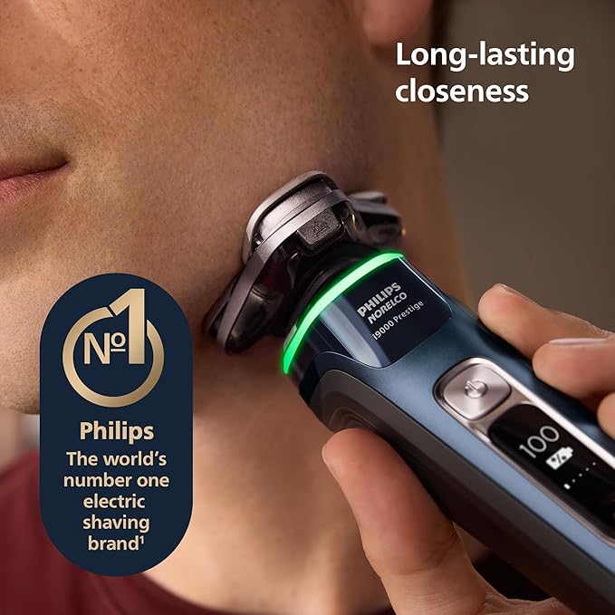 Philips Norelco Shaver i9000 Prestige Wet &amp Dry Electric Shaver Mystic Aqua SenseIQ Technology Triple Lift &amp Cut System 360 Rotating Dual SteelPrecision Blades Nose Trimmer XP9201/88