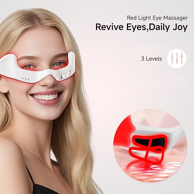 Red Light Therapy Eye Massager with Microcurrent – 3D Contour Design for Dark Circles Puffiness Eye Bags &amp Wrinkles – Under Eye Treatment Device for Fine Lines Rechargeable &amp Gentle for Dai