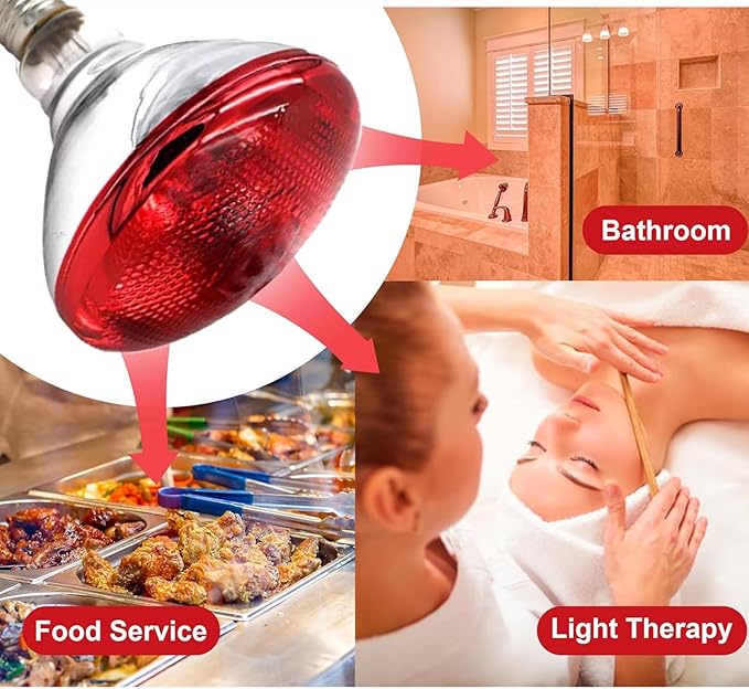 250W Infrared Heat Lamp for Chickens Red Heat Light Bulb for Food Service Brooder Coop Reptiles Pet Bathroom Infrared Reflector Heat Bulb E26 110V Infrared Light Therapy Bulb4 Pack