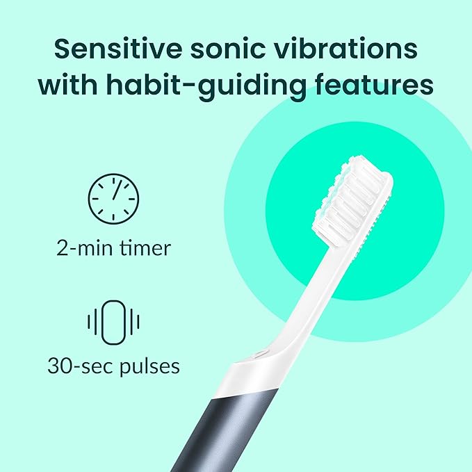 Quip Metal Sonic Electric Toothbrush for Adults - Time Travel &amp Soft Bristles with Travel Case &amp Replacement Brush Head - 3 Month Battery Life Faded Blue