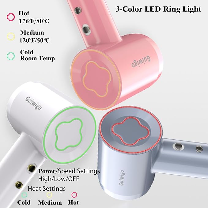 Hair Dryer Guiwigo High Speed Professional Ionic Hair Dryers with DiffuserNozzleWall Mount 3 in 1Fast DryingLow Noise200 Million Negative IonsHair Dryers for WomenMenKidsPetsGift