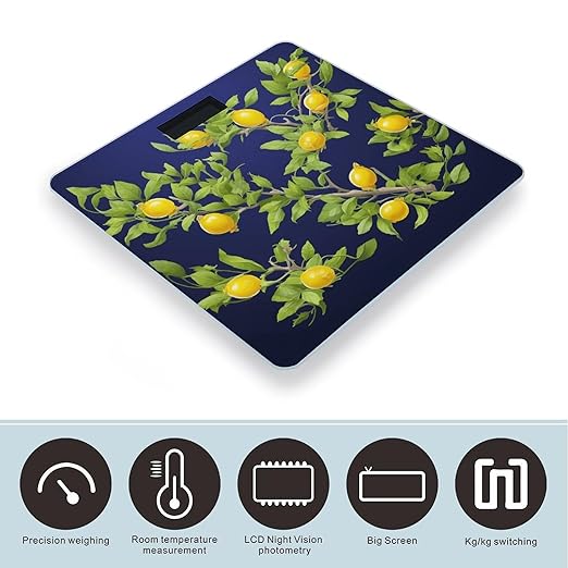 Lemon Tree Bathroom Scale Rounded Smart Scale for Body Weight Automatic Power On/Off Weight Scales Accurate Bathroom Digital Scales for Pet Home Bedroom Kitchen