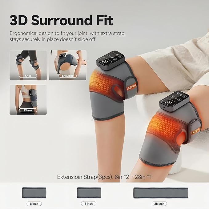 Cordless Knee Massager with Heat Vibration for Pain Relief MAXwarm 4.0[2026 Upgraded] - Electric Heated Knee Brace with 5 Heat Levels and 3 Massage Mode Gifts for Men Women (Grey Pair)