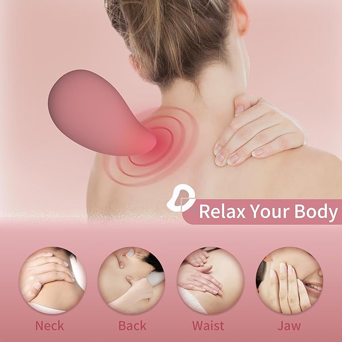 Mango-Shaped Relaxation Muscles Massage Tool for Shoulder Neck and Back Soft Rechargeable Waterproof Handheld Cordless Massager - for Soothing Pain Tension Stiffness and Fatigue - Light Rose