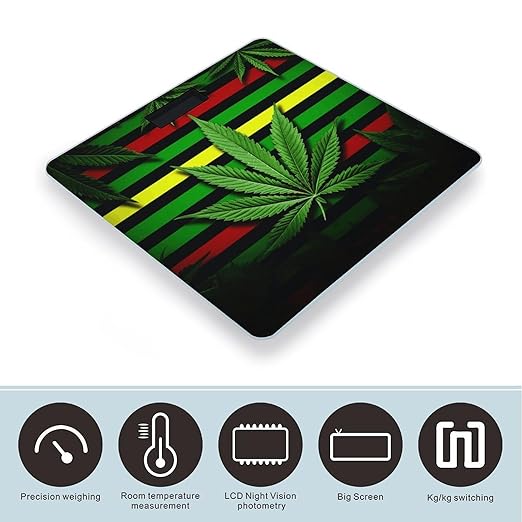 Weed Striped Bathroom Scale Rounded Smart Scale for Body Weight Automatic Power On/Off Weight Scales Accurate Bathroom Digital Scales for Pet Home Bedroom Kitchen